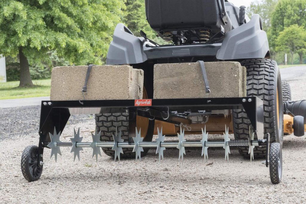 Agri-Fab 40 Inch Tow Behind Spike Aerator Attachment for Riding Lawn Mowers.