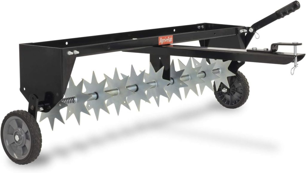 Agri-Fab 40 Inch Tow Behind Spike Aerator Attachment for Riding Lawn Mowers.