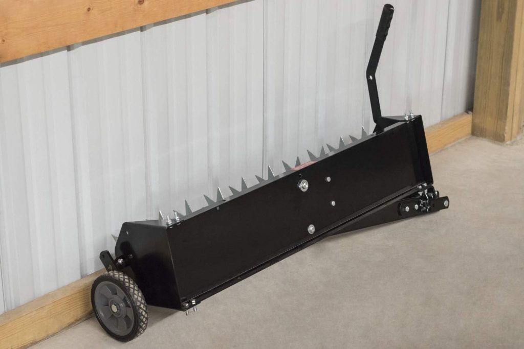 Agri-Fab 40 Inch Tow Behind Spike Aerator Attachment for Riding Lawn Mowers.