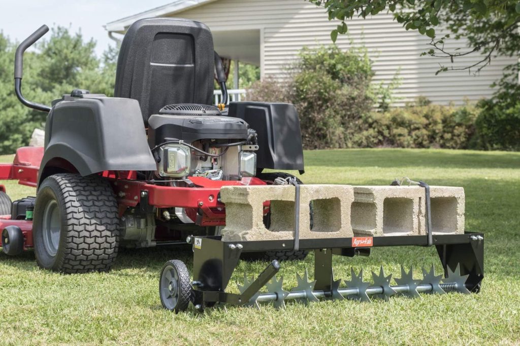Agri-Fab 40 Inch Tow Behind Spike Aerator Attachment for Riding Lawn Mowers.