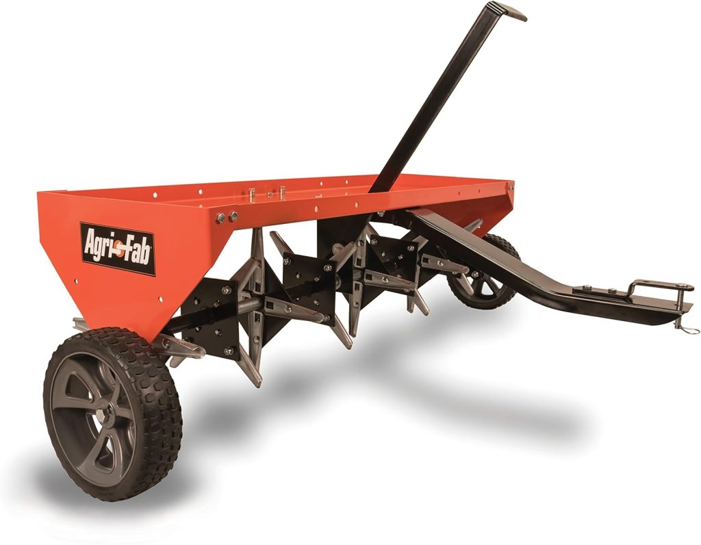 Agri-Fab 48 Inch Tow Behind Plug Aerator Attachment for Riding Lawn Mowers.