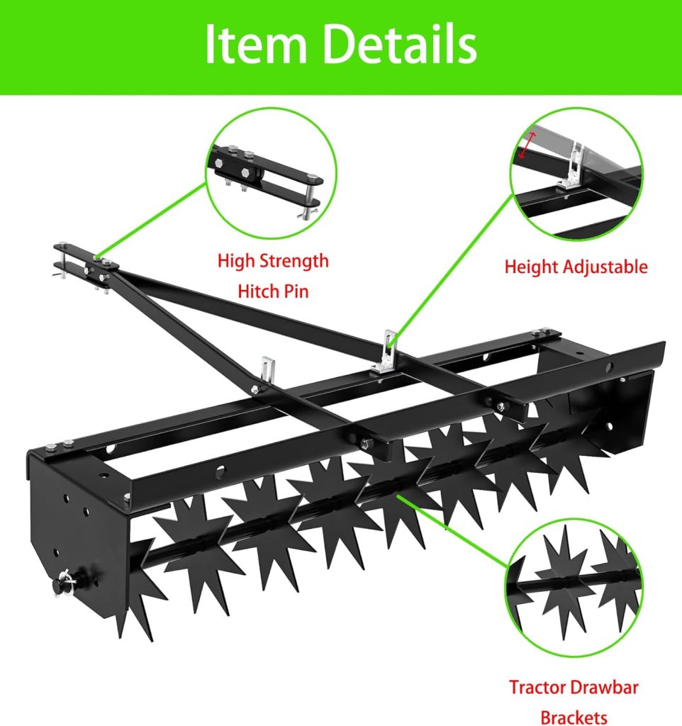 Aurogsky 32 Inch Tow Behind Spike Aerator Attachment for Riding Lawn Mowers.