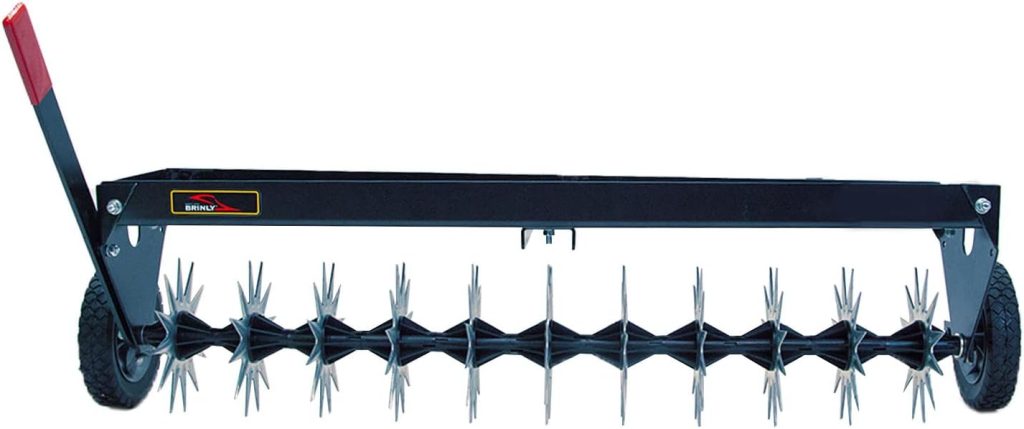Brinly 40 Inch Tow Behind Spike Aerator Attachment for Riding Lawn Mowers.