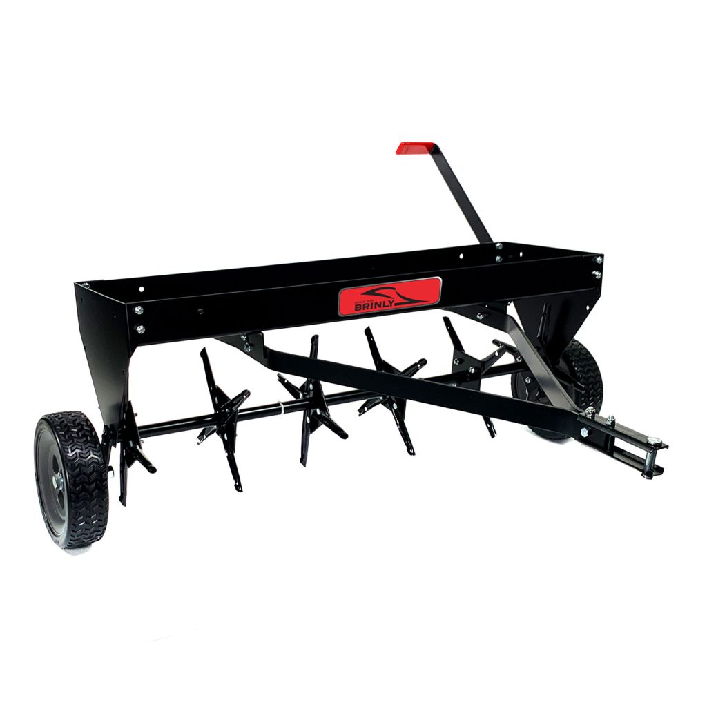 Brinly-Hardy 40 Inch Tow Behind Plug Aerator Attachment for Riding Lawn Mowers.