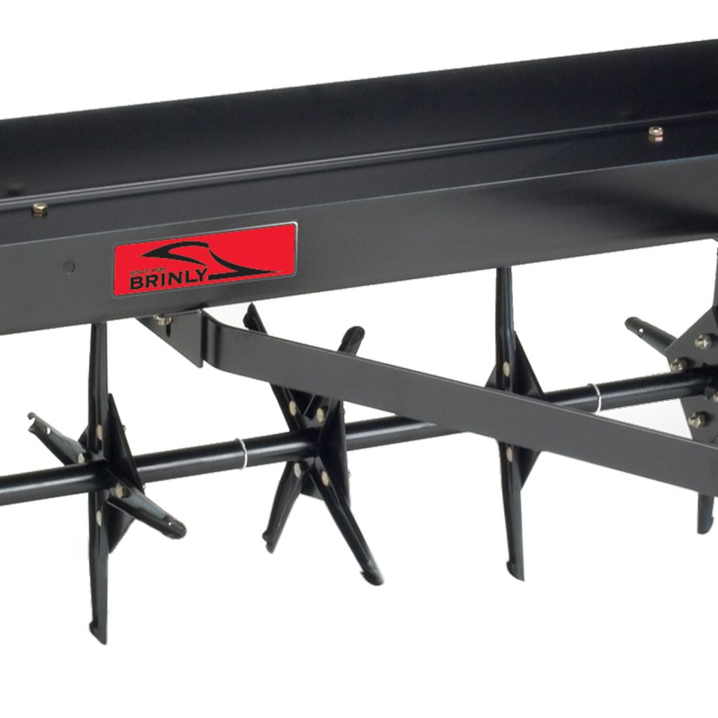 Brinly-Hardy 40 Inch Tow Behind Plug Aerator Attachment for Riding Lawn Mowers.