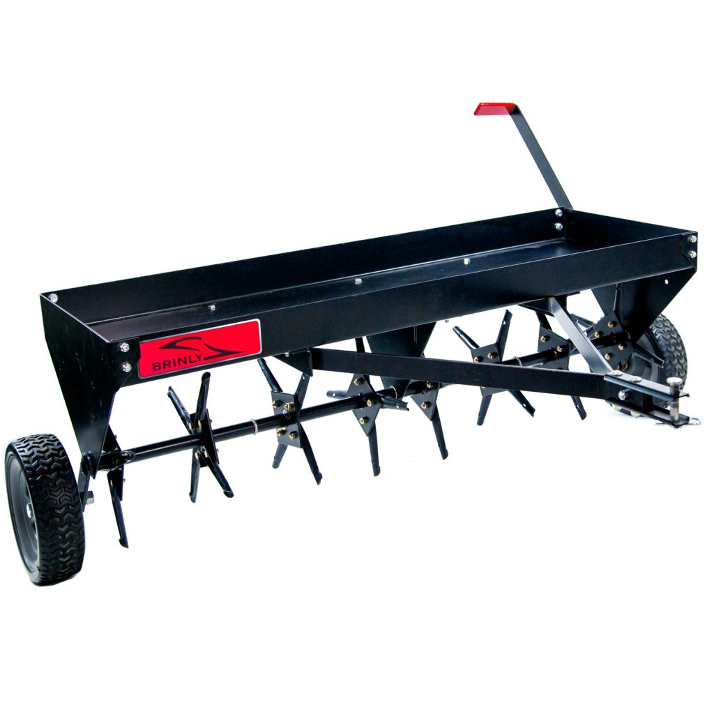 Brinly-Hardy 48 Inch Tow Behind Plug Aerator Attachment for Riding Lawn Mowers.