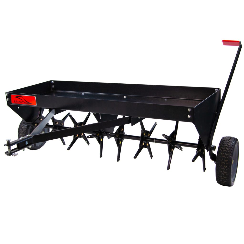 Brinly-Hardy 48 Inch Tow Behind Plug Aerator Attachment for Riding Lawn Mowers.