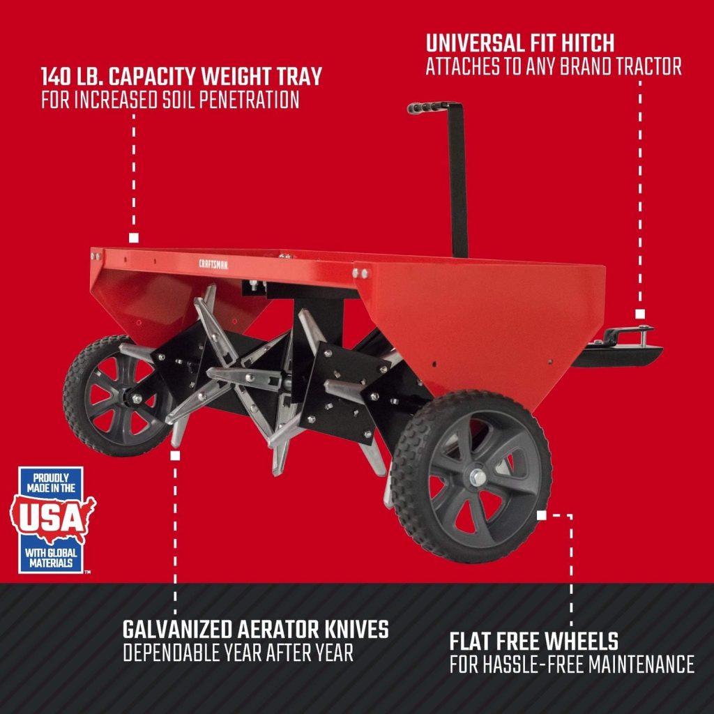 Craftsman 40-Inch Tow Plug Aerator Attachment for Riding Lawn Mowers.
