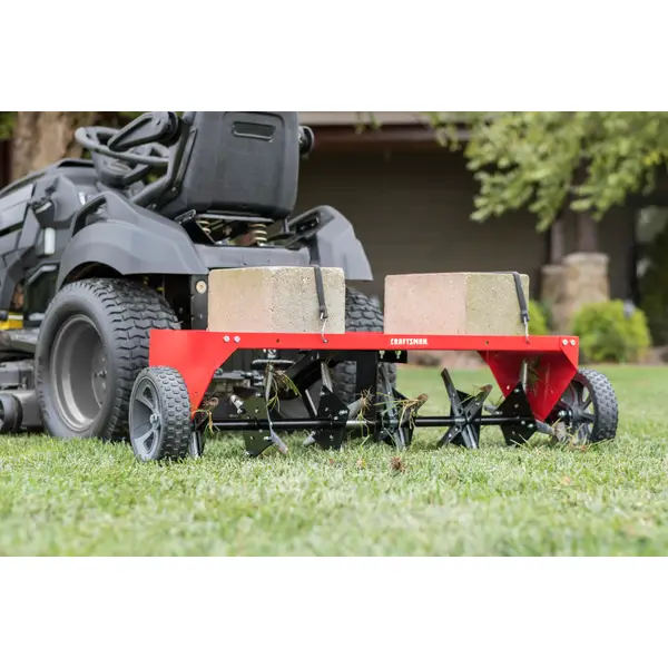 Craftsman 40-Inch Tow Plug Aerator Attachment for Riding Lawn Mowers.