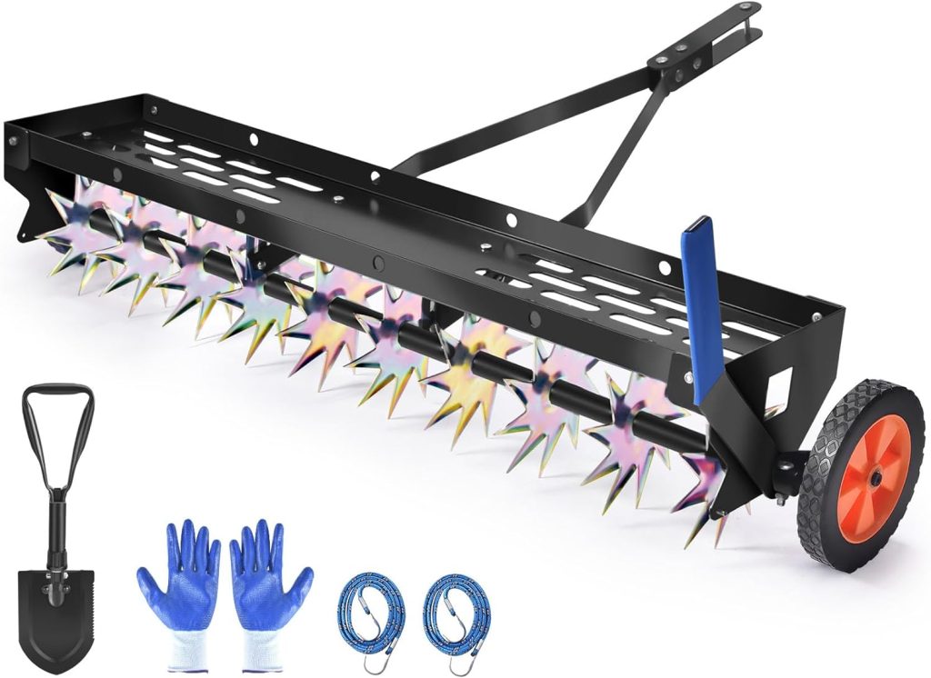 HOPERAN 40 Inch Tow Behind Spike Aerator Attachment for Riding Lawn Mowers.
