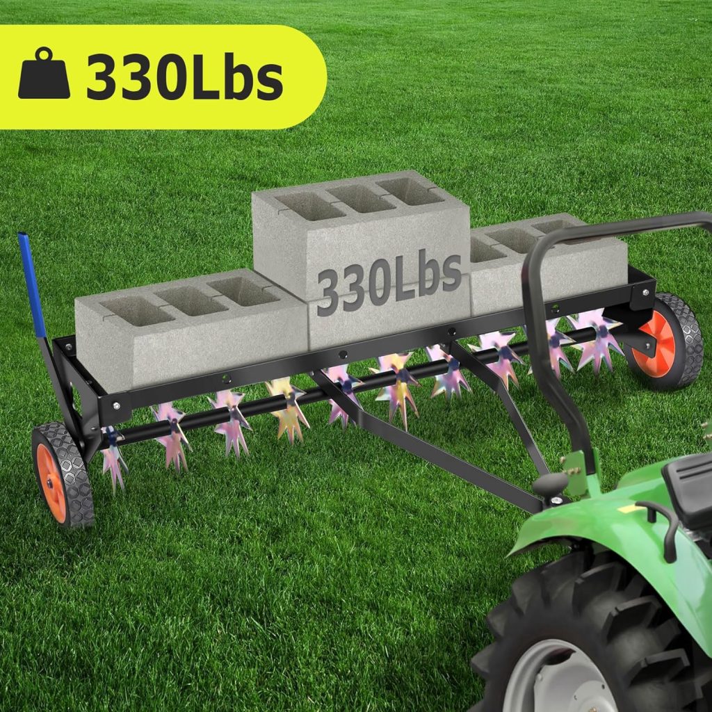 HOPERAN 40 Inch Tow Behind Spike Aerator Attachment for Riding Lawn Mowers.