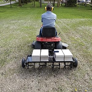 Strongway 48 Inch Tow Behind Plug Aerator Attachment for Riding Lawn Mowers.