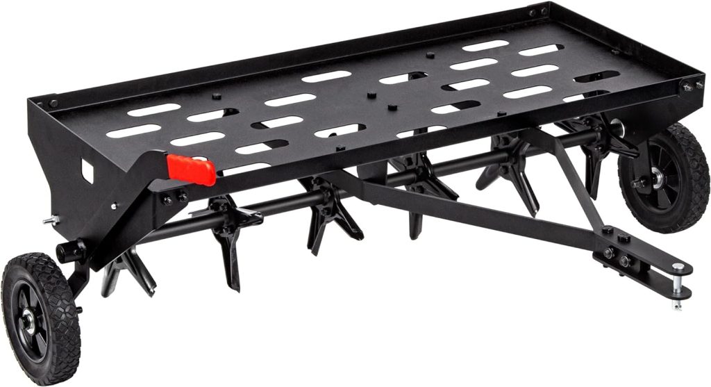 Suchtale 40 Inch Tow Behind Plug Aerator attachment for riding lawn mowers.