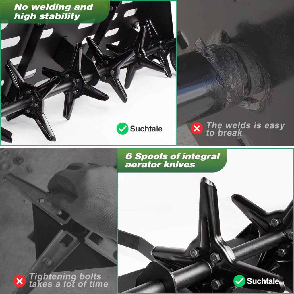 Suchtale 40 Inch Tow Behind Plug Aerator attachment for riding lawn mowers.