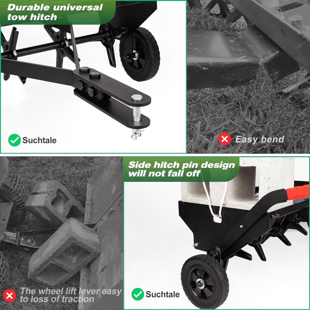 Suchtale 40 Inch Tow Behind Plug Aerator attachment for riding lawn mowers.