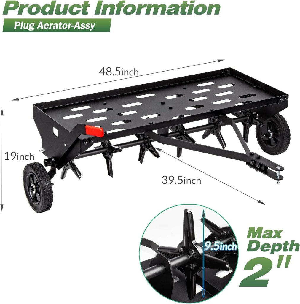 Suchtale 40 Inch Tow Behind Plug Aerator attachment for riding lawn mowers.