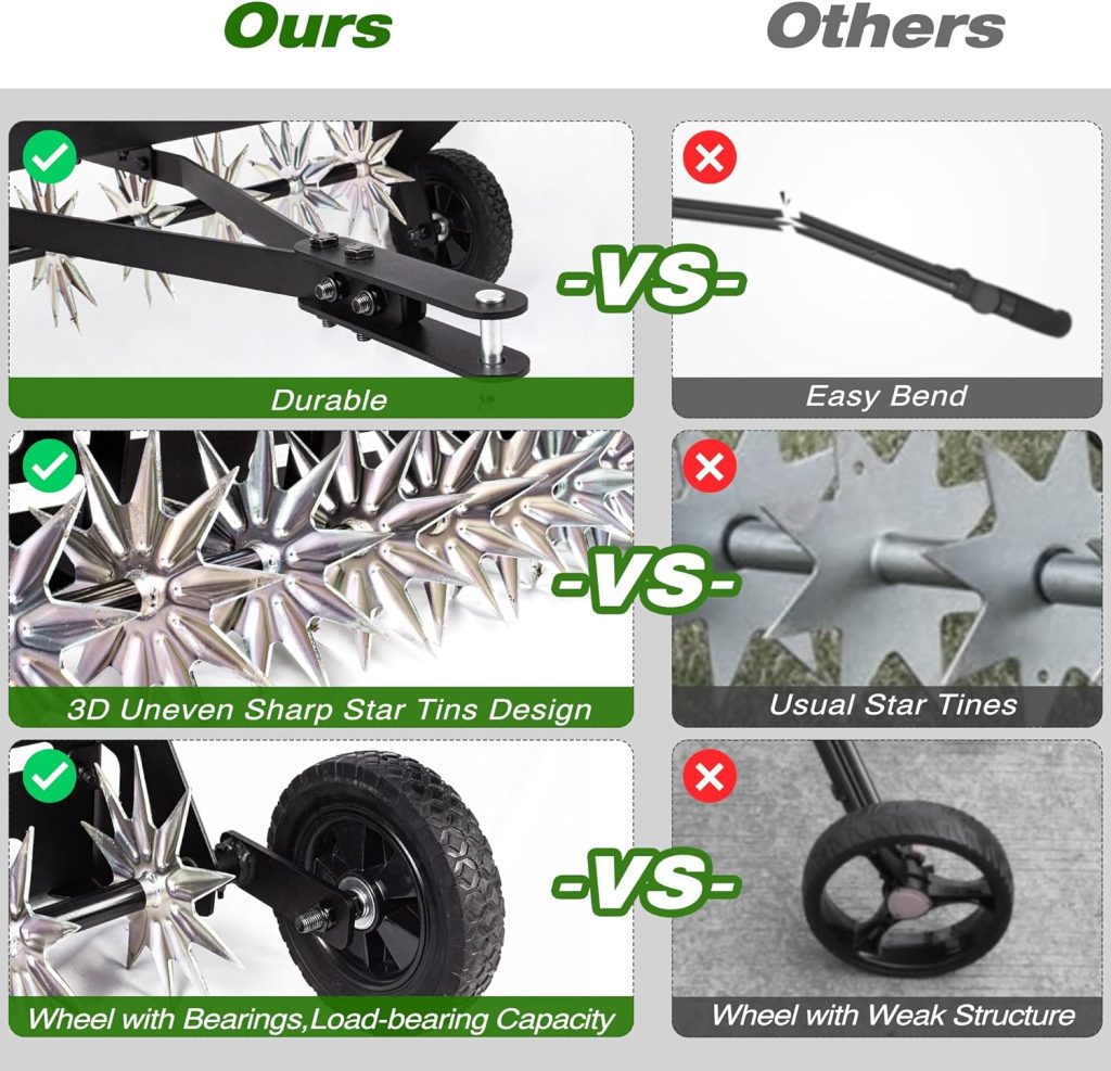 Suchtale 40 Inch Tow Behind Spike Aerator Attachment for Riding Lawn Mowers.