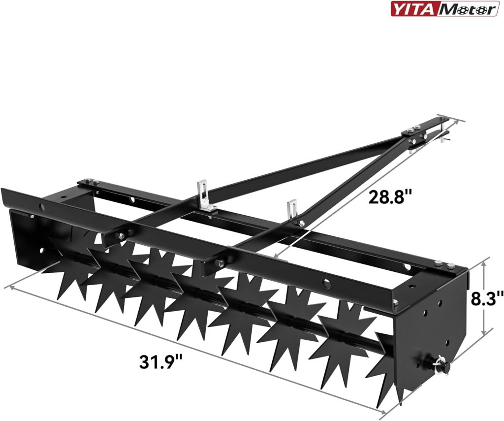 YITAMOTOR 32 Inch Tow Behind Spike Aerator Attachment for Riding Lawn Mowers.