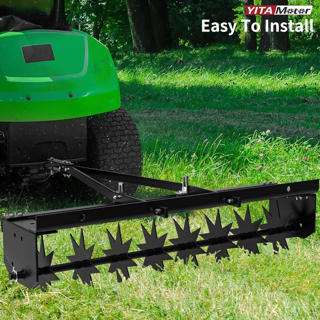 YITAMOTOR 32 Inch Tow Behind Spike Aerator Attachment for Riding Lawn Mowers.