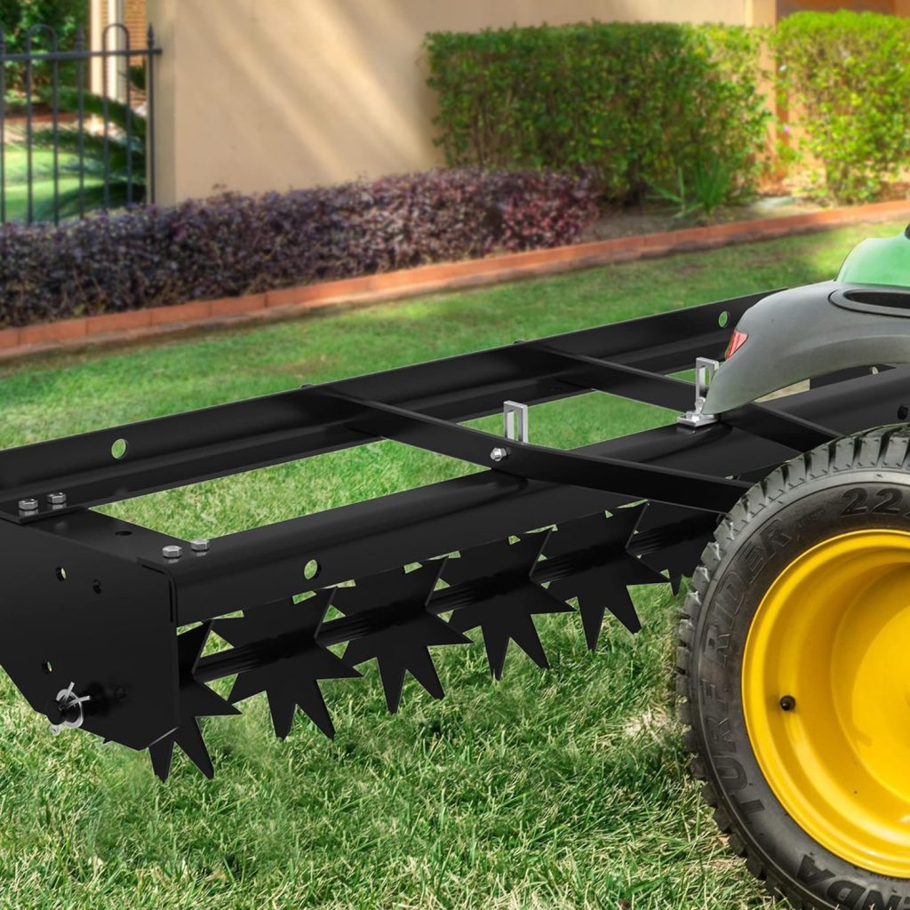 YITAMOTOR 32 Inch Tow Behind Spike Aerator Attachment for Riding Lawn Mowers.