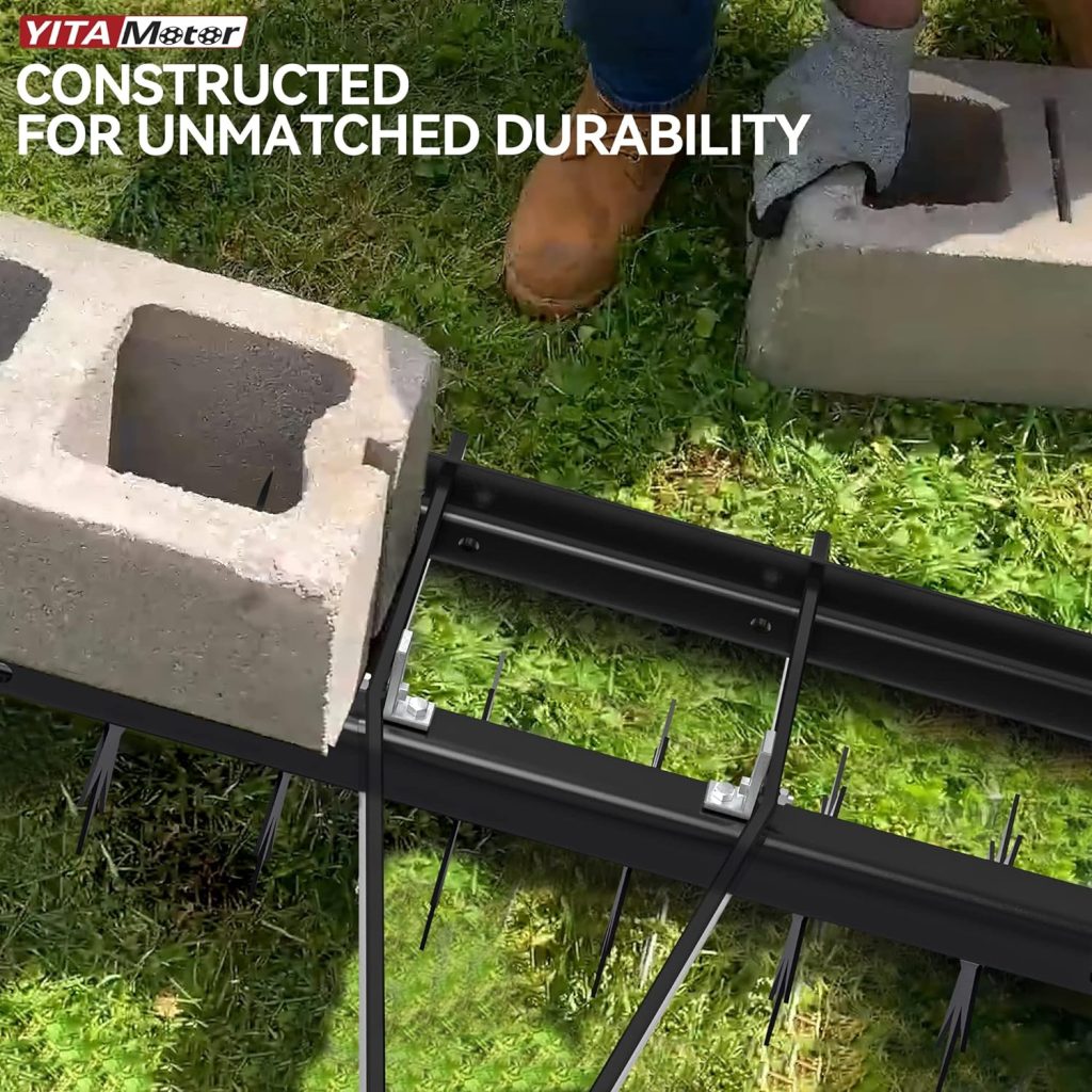 YITAMOTOR 32 Inch Tow Behind Spike Aerator Attachment for Riding Lawn Mowers.